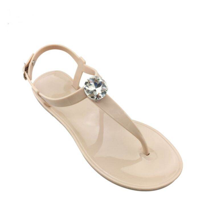 ขายดีที่สุด-ioztt2023-flat-bottom-sandals-fashion-rhinestone-clip-toe-footwear-large-size-flip-flops-ladies-jelly-shoes