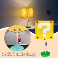 โคมไปตั้งโต๊ะ Super Mario Bros โคมไฟโต๊ะหัวเตียงไฟกลางคืนชาร์จไฟเครื่องหมายคำถาม LED M7W0