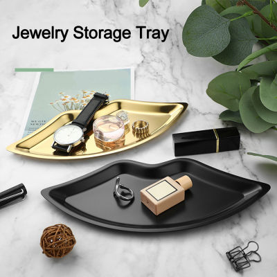 Desktop Ornament Organizer Necklace Bracelet Cosmetic Organizer Display Tray Lip Shaped Stainless Steel Tray Tray