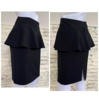 #G-skirt (3021) #กระโปรงทำงาน "กระโปรงสีดำ ทรงตรง ผ้านาโน แต่งระบายรอบสะโพก ซิปหลัง ผ่าหลัง"  กระโปรงทรงตรง กระโปรงผ่าหลัง กระโปรงพรางหุ่น