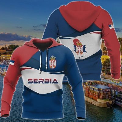 Serbia Flag and Emblem Pattern Hoodies For Male Loose Mens Fashion Sweatshirts Boy Casual Clothing Oversized Streetwear