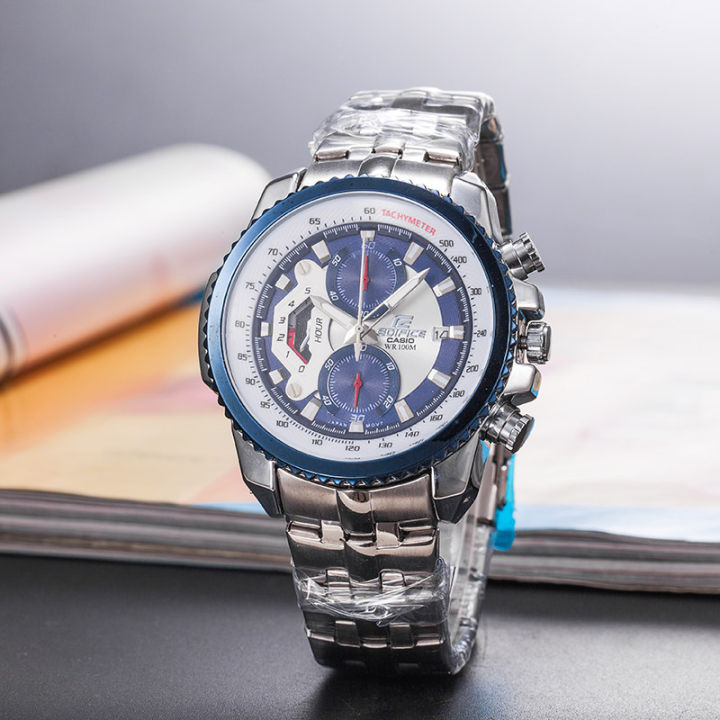 Original ใหม่เอี่ยม NO.1casio Chronograph ผู้ชายนาฬิกากีฬาผู้ชายสแตนเลสนาฬิกาควอตซ์บอกวันที่ผู้ชายแบรนด์หรูกันน้ำ