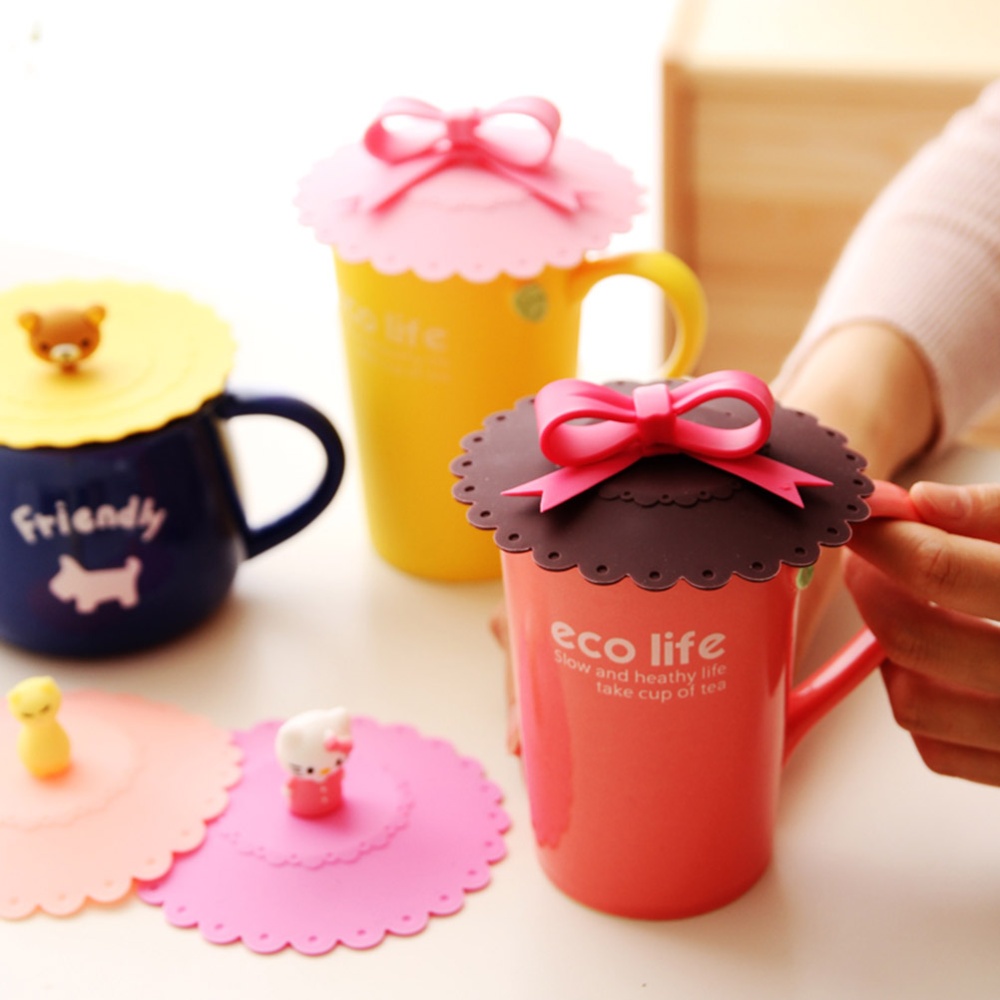 Bowknot Bow Silicon Anti-dust Mug Cap Cup Glass Lid Leakproof Cover Multicol 