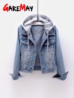 ZZOOI Vintage Denim Jacket Women Autumn Coat Ripped Hooded Outerwear Coats Windbreaker Basic Boyfriend Female Jeans Jacket