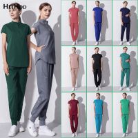 Pet Hospital Wholesale Uniform Solid Color Slim Women Sexy Casual Medical Uniform nursing Clothes Scrubs Short Sleeve Jogger Suit