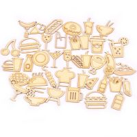 20Pcs Mixed Burgers/Fries Food Pattern Wooden Crafts For Scrapbooking Embellishments DIY Supplies Wood Ornament Home Decor M2692