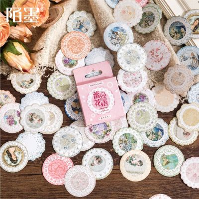 45Pcs Lace Flower Language Boxed Stickers Scrapbooking Round Label Diary Stationery Album Phone Journal Planner Stickers Labels