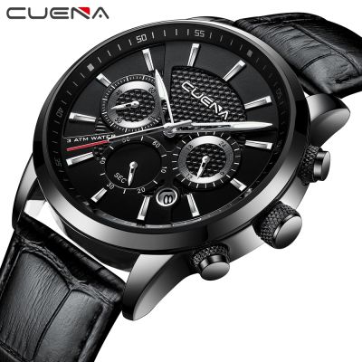 （Layor wallet）  CUENA Men 39; S นาฬิกา Analog ควอตซ์สายหนังนาฬิกาจับเวลา Luminous Hands ปฏิทิน30M นาฬิกากันน้ำผู้ชายนาฬิกาแฟชั่น2021