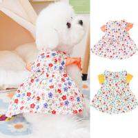 Cute Flower Print Pet Dress Flutter Sleeve With Leash Ring Anti-shedding Breathable Soft Dog Cat Summer Princesses Dress Outfit Dresses