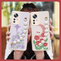 Nordic wind imitation leather Phone Case For Xiaomi 12 5G/12X/12S cute for girl Liquid silicone shell pearl bracelet