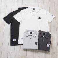 เสื้อโปโลสำหรับผู้ชาย NY Unisex สีทึบสไตล์เกาหลีเรียบง่ายปกลำลองแขนสั้นเสื้อโปโล1