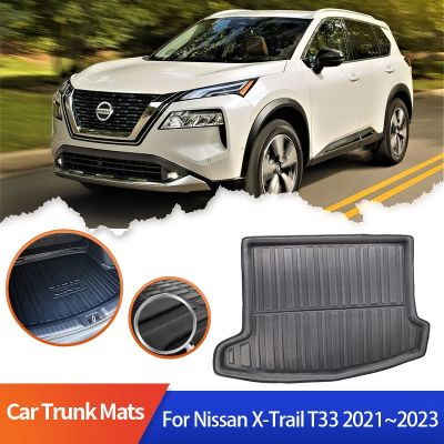 แผ่นรองท้ายรถสำหรับ Nissan X-Trail XTRAIL Rogue T33 2021 2022 2023พรมในรถบูทกันน้ำแผ่นพรมสำหรับรถยนต์กล่องใส่ของบรรทุกกระเป๋า