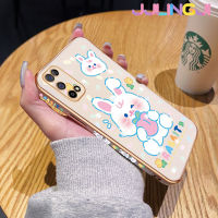 Jlingji เคสสำหรับ Realme 7 5G Realme V5 5G เคสการ์ตูนกระต่ายสีขาวน่ารักกรอบสี่เหลี่ยมจัตุรัสหรูหราทำจากซิลิโคนเคสมือถือกันกระแทกฝาหลังเคสป้องกันเลนส์กล้อง