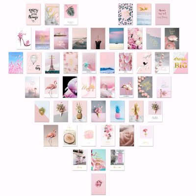 50 Pieces of Pink Aesthetics Poster Card Wall Collage Pink Swan Girl Wall Art Printing Rose Flower Picture Girl Room Decor