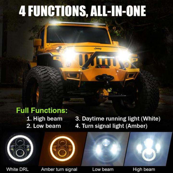 1pcs-150w-ไฟหน้า7นิ้ว-led-ไฟหน้า-drl-hi-lo-beam-angel-eyes-สำหรับ-davidson-honda-yamaha-jeep-wrangler-รถจักรยานยนต์