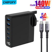 Chipofy 140W USB เครื่องชาร์จติดผนัง C,จอแสดงผลกำลังไฟ LED 5พอร์ต100W PPS 45W ตัวแปลงชาร์จไฟเร็ว QC60W สำหรับ MacBook iPhone 14 13 12 Pro iPad Max Samsung Galaxy S22/S21