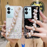 Phone Case เคส VIVOV29 5G VIVO Y27 Y78 V29 5G 4G เคสซิลิโคนนิ่มแวววาวท้องฟ้าเต็มไปด้วยดวงดาวและท้องฟ้าพร้อมสายรัดข้อมือสร้อยข้อมือไข่มุก2023