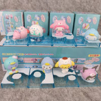 Sanrio อะนิเมะ Melody Kuromi Hello น่ารัก Action Figure Cinnamoroll Pompompurin คอสเพลย์ Snow World Series ของขวัญตุ๊กตาของเล่น