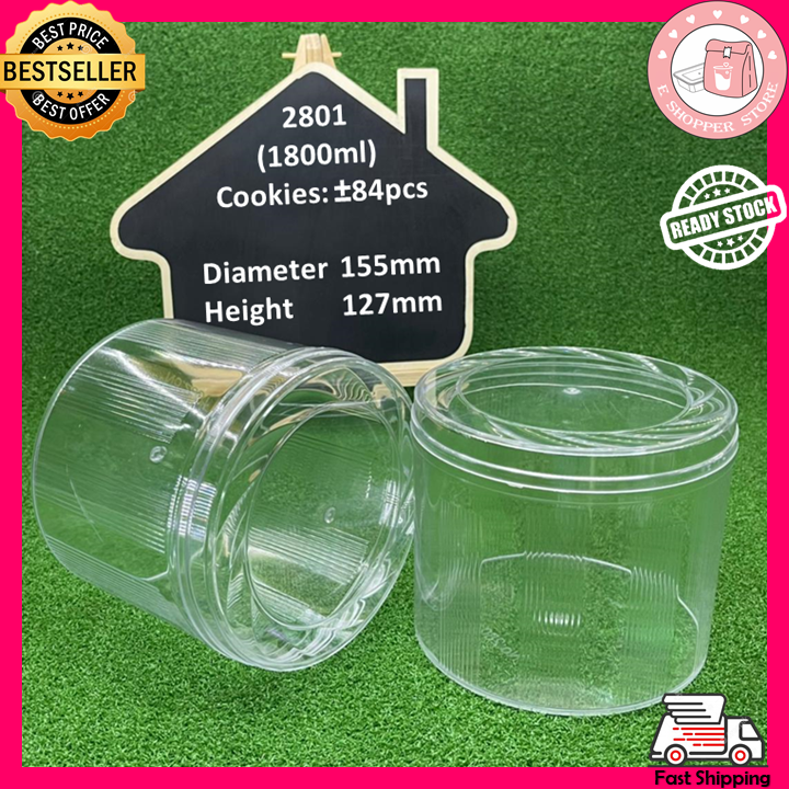 2801 PS 1pcs Round Plastic Container Bekas Kuih Cookies Box Biscuit