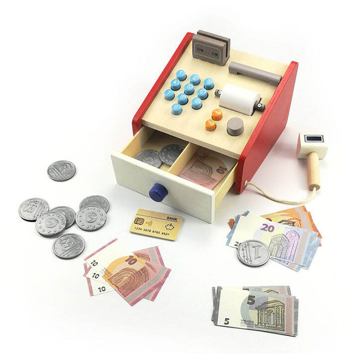 DGDQFKQU Wooden cash register, children's counting, card swiping, code ...