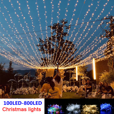 100-800 LED S Tring พวงมาลัยต้นคริสต์มาสนางฟ้าไฟโซ่กันน้ำบ้านสวนงานแต่งงานกลางแจ้งตกแต่งวันหยุดโคมไฟ