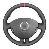 Black PU Faux Leather Red Marker Hand-stitched Car Steering Wheel Cover for Renault Clio 3 2005-2013 Clio 3 RS 2005-2013