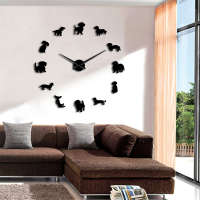 ZZOOI Dachshund Clock DIY Large Wall Clock Wiener-Dog Puppy Dog Mirror Frameless Giant 3D Wall Watches Sausage Dog Wall Decor