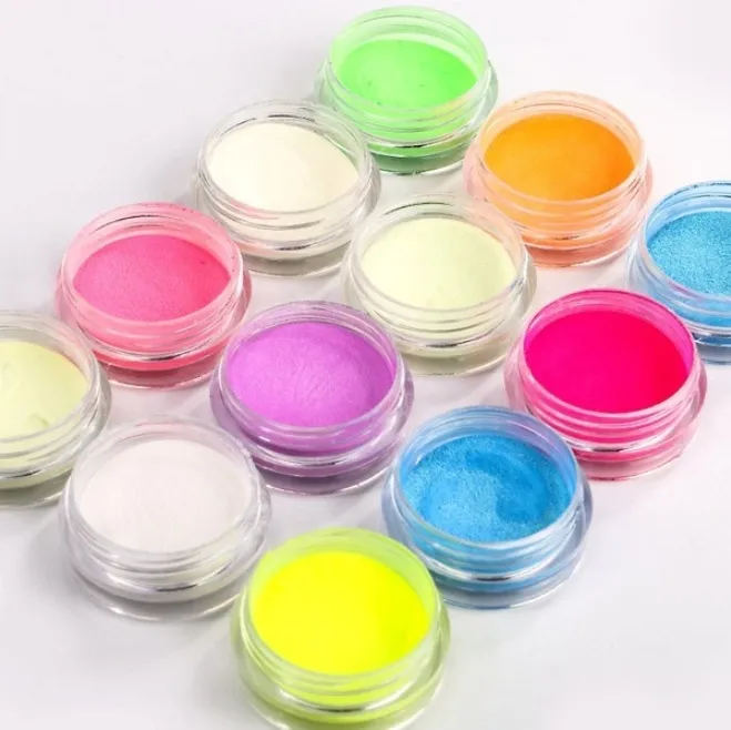 12color/box DIY Neon Phosphor Powder Nail Glitter Powder Dust Luminous  Pigment Fluorescent Powder Nail Glitters Glow in the Dark 