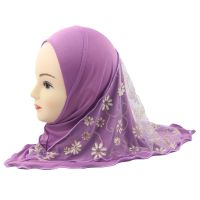 【YF】 Muslim Girl Hijab Kids Pretty Girls Scarf Shawls Flower Pattern about 45cm