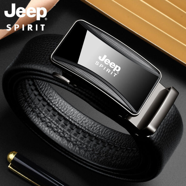 jeep-spirit-เข็มขัดหัวเข็มขัดอัตโนมัติหนังวัวชั้นหนึ่งสำหรับผู้ชายเข็มขัดสีดำแบบปรับได้9339