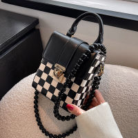 Hard Box Shape PU Leather Crossbody Bag with Beading Long Belt 2022 Cute Totes Women Designer Handbag Luxury nd Shoulder Bag