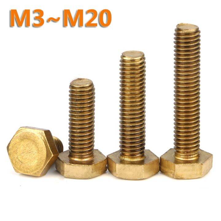 【Letitia】 DIN933 M3 M4 M5 M6 M8 M10 M12 M20 Copper Hexagon Bolt Brass