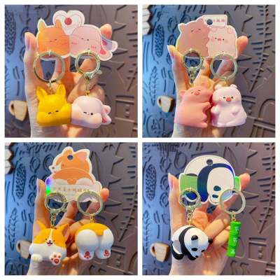 2PCS Couple buckle hug pig keychain cartoon cute delicate resin doll bag pendant