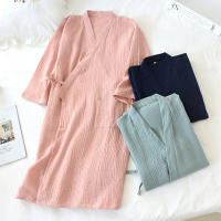 Kimono Spring Summer Cotton Crepe Ladies Thin Nightgown Men Bathrobe Robe Home Service Pajamas Maternity Sleepwear Sleep Tops