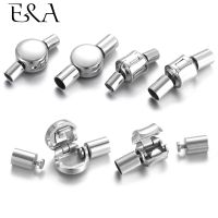 ■₪ 2pieces Stainless Steel Clasps European Clips with End Caps Stopper Hole 3mm 4mm Fit DIY PAN Bracelet Necklace Jewelry Making