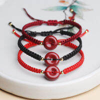 Hot Selling Natural Hand-carved Cinnabar Pingan Buckle Bracelet Fashion Jewelry Men Women Luck Gifts Amulet For