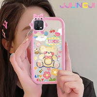 Jjlingji เคสสำหรับ OPPO A15 A15s A35 4G เคสรูปโบว์ลายหมีน่ารักกันกระแทกเคสโทรศัพท์โปร่งใสป้องกันการตกหล่น TPU ฝาครอบป้องกันเลนส์กล้องถ่ายรูป