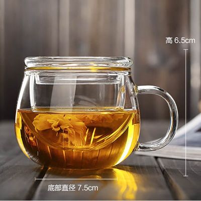 ชาใสถ้วยชาแก้วแก้วมีฝาถ้วยชาดอกไม้ถ้วยแก้วบอโลซิลิเกตทนความร้อนแก้วสำนักงานแก้วกาแฟนม