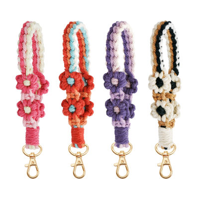 Colorful Bag Keychain INS Cotton Rope Keychain Patterned Key Hanging Rope Keychain Pendant Flower Woven Keychain Pure Hand Woven Keychain
