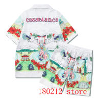 Thin Fabric Casablanca Short Shirt Set Hip Hop Lion Rooster Princess Print Suit Men Women Hawaii Beach Tennis Club Shirt