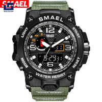 Morkc【Fast Delivery】SMAEL Men Sports Watch 50M Waterproof Shockproof Clock Alarm Dual Display Luminous Quartz Wristwatch