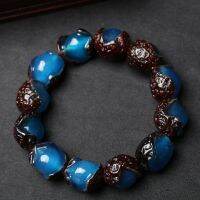 ระเบิดรุ่นที่สองด้วยหนังเก่าสีฟ้า Gelang Amber ผู้ชายและผู้หญิงรุ่นขี้ผึ้ง Smurf สร้อยข้อมืออำพันวันเกิด