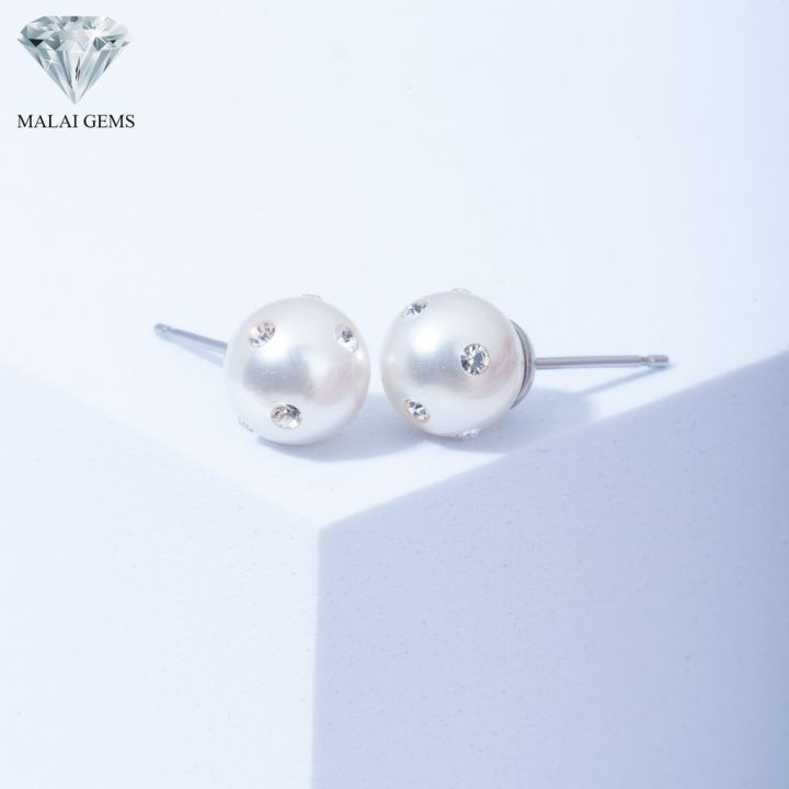 malai-gems-ต่างหูมุก-เงินแท้-silver-925-เพชรสวิส-cz-เคลือบทองคำขาว-รุ่น-11005151-แถมกล่อง-ต่างหูเพชร-ต่างหูเงินแท้