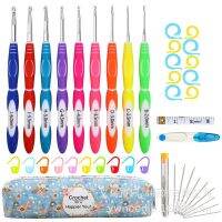 [COD] New crochet hook set with 9 two-color 2.0mm to 6.0mm handles plus accessories blue and white storage bag combination