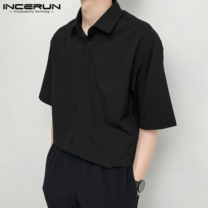 เกาหลีสไตล์-incerun-เสื้อเชิ้ตแขนสั้นผู้ชาย-เสื้อแฟชั่นผช-สไตล์เกาหลี