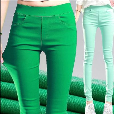 2022 Summer Black White Leggings Women High Waist Stretchy Skinny Pencil Pants Ladies Office Work Green Trousers