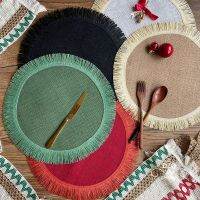 【CW】 Jute Woven Round Tassel Placemat Table Resistant Bowls Cups Coaster Tableware Decoration