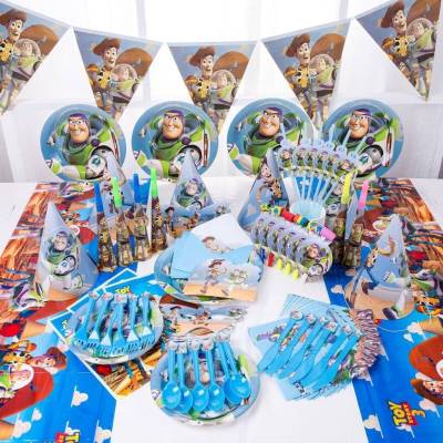 Toy Story Disposable Tableware Decoration Set Banner Cake Topper Plate  Straw Baby Birthday Party Needs DFG