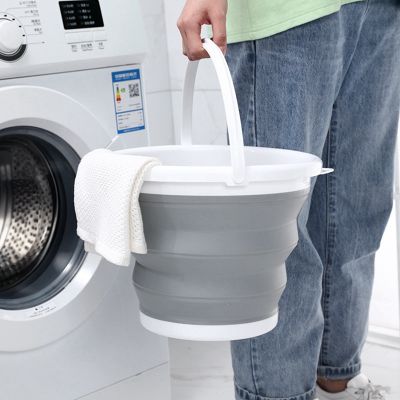 Foldable Bucket Portable Collapsible Folding Pail Car Washing Camping Water Tank Outdoor Travel Fishing Gray