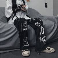 Harajuku Cyber Jeans Aesthetic Cartoon E Girl Wide Leg Pants Emo Alt Clothes Tie Dye Grunge Kawaii Ulzzang Korean Trousers Anime